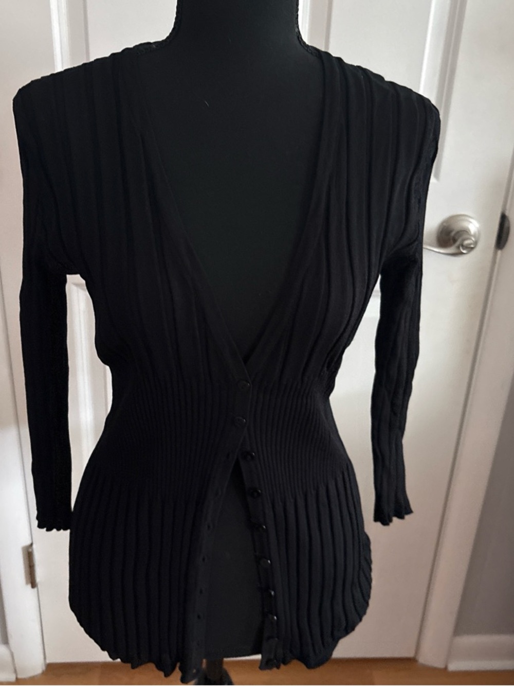 Joseph Abboud Black Ribbed Button-Front Cardigan
